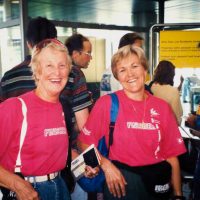 Dottie in finisher’s T shirt from the Women’s Triathlon in 1994. Zurich Airport_W